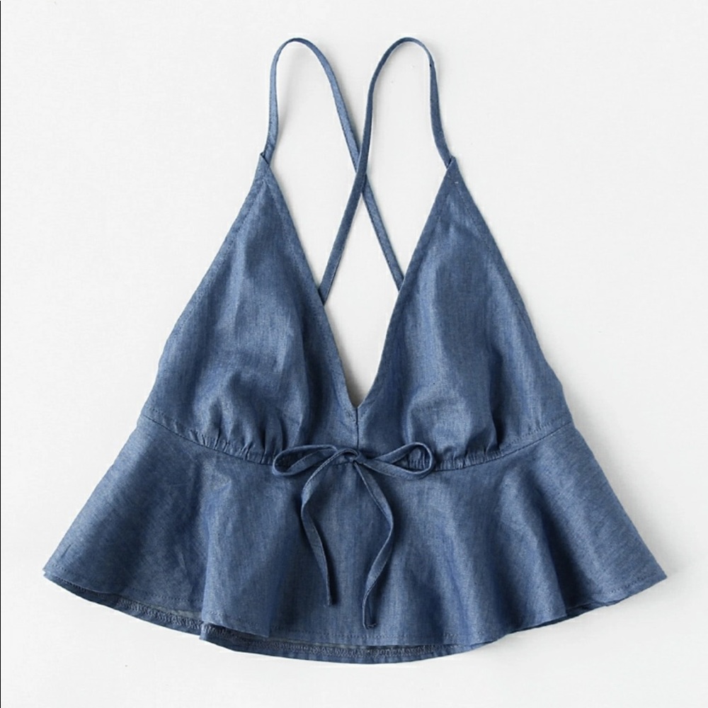 Chambray crisscross crop top
